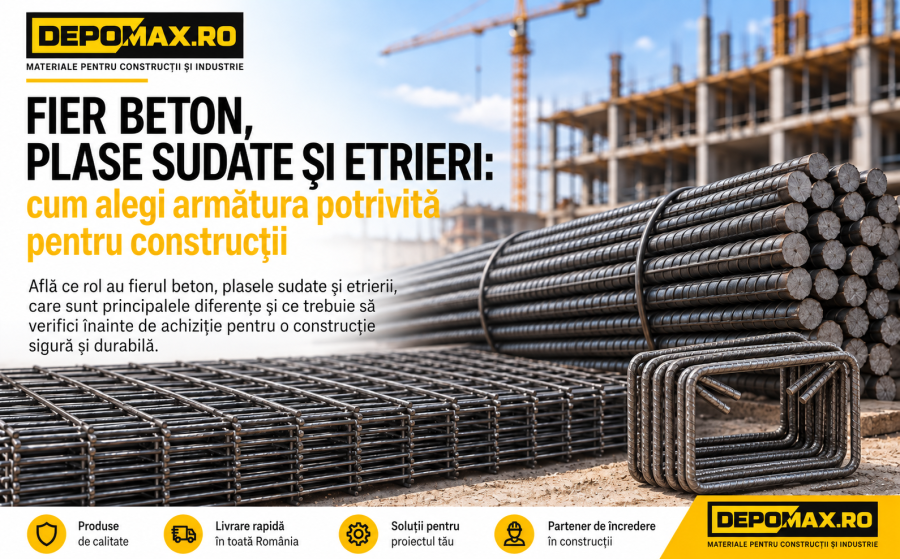 Fier beton striat, plase sudate și etrieri pentru armarea structurilor din beton